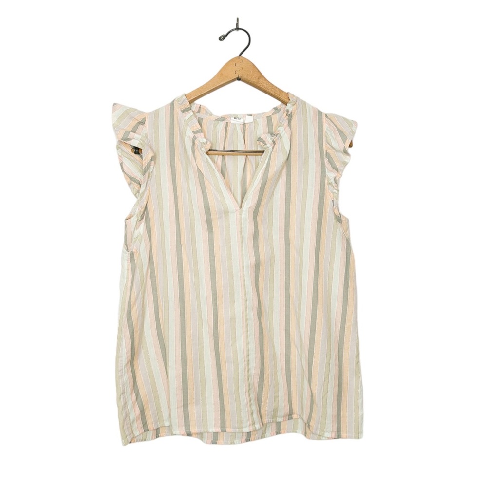 GAP Pastel Metallic Stripe Ruffle Cap Sleeve Boxy Top Medium M